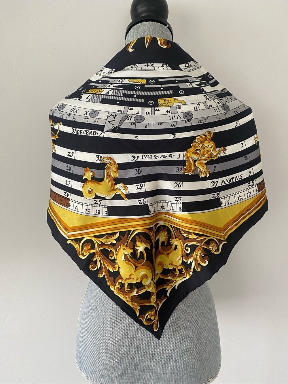 JBK Collection 100% Silk Scarf Black, Gold & White Zodiac Celestial Luxurious - Picture 12 of 16